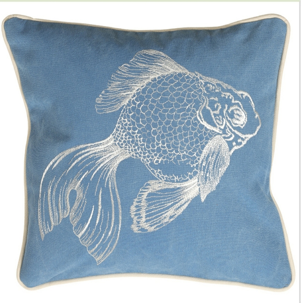 Embroidered Fish Indoor/Outdoor Accent Pillow